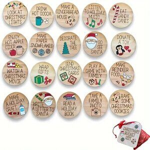 NWT Christmas Bucket List Wooden Christmas Countdown Tokens Set